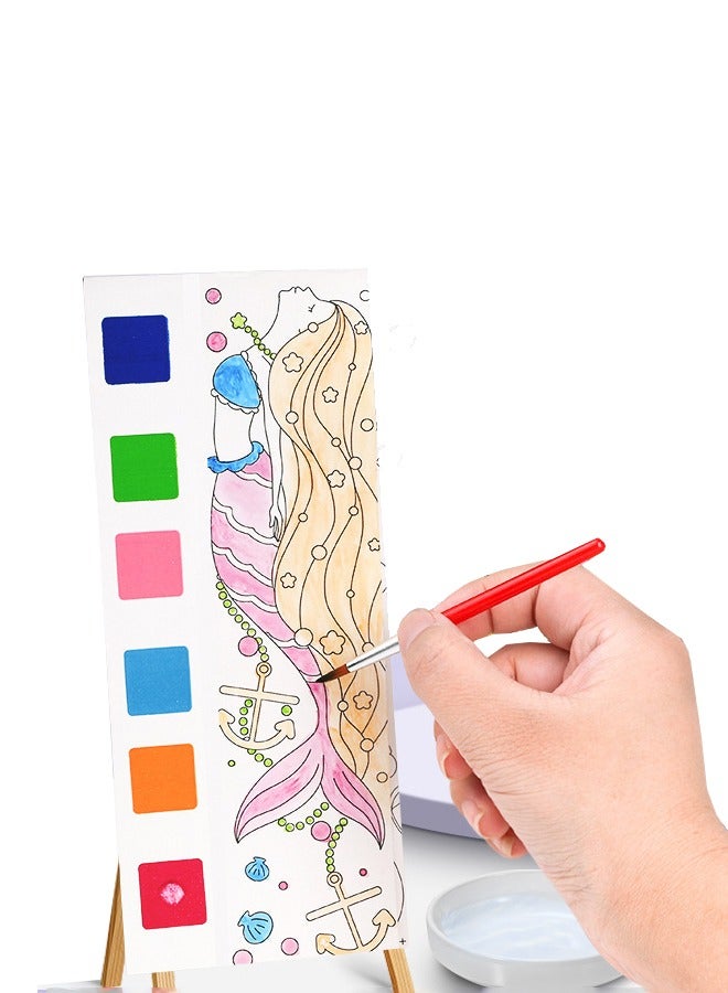 12 Page Mermaid Children's Coloring Book with Brushes and Paint - Image 4