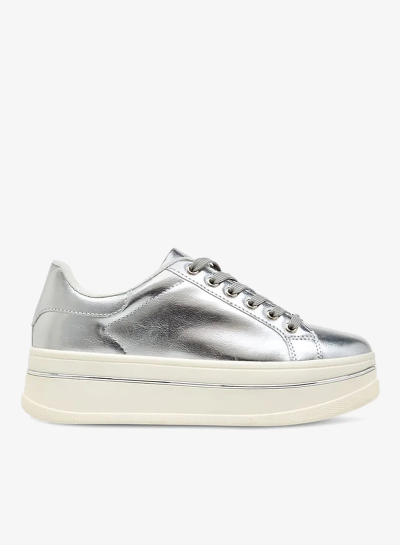 Celeste Women's Metallic Ankle Sneakers with Lace-Up Closure