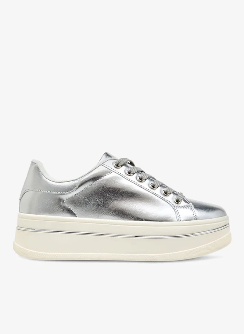 Celeste Women's Metallic Ankle Sneakers with Lace-Up Closure