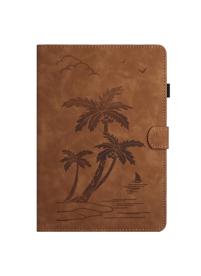 Green Tiger - Samsung Galaxy Tab A 10.1 T580 T585 Coconut Tree Embossed Smart Leather Tablet Case Brown - Image 1