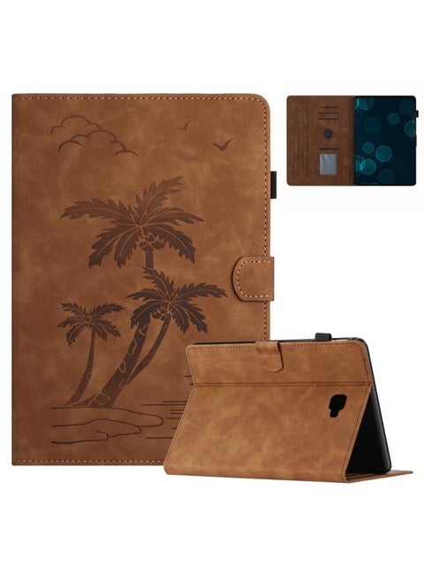 Samsung Galaxy Tab A 10.1 T580 T585 Coconut Tree Embossed Smart Leather Tablet Case Brown
