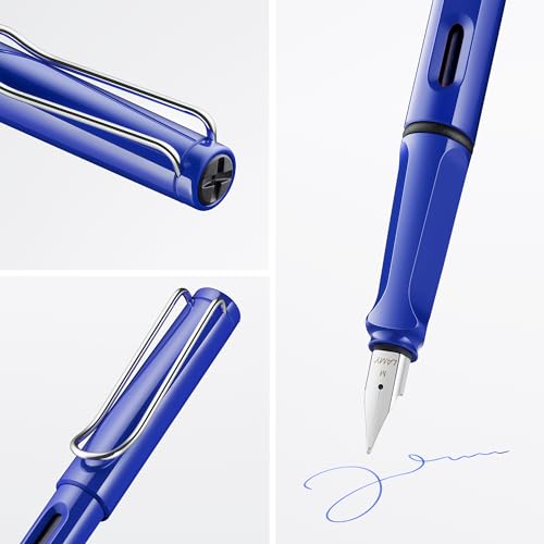 LAMY safari blue - Fountain Pen with ergonomic grip & polished steel nib in size B - ideal for any Writing & Calligraphy - including LAMY T 10 blue cartridge - Right-Handed - Image 2
