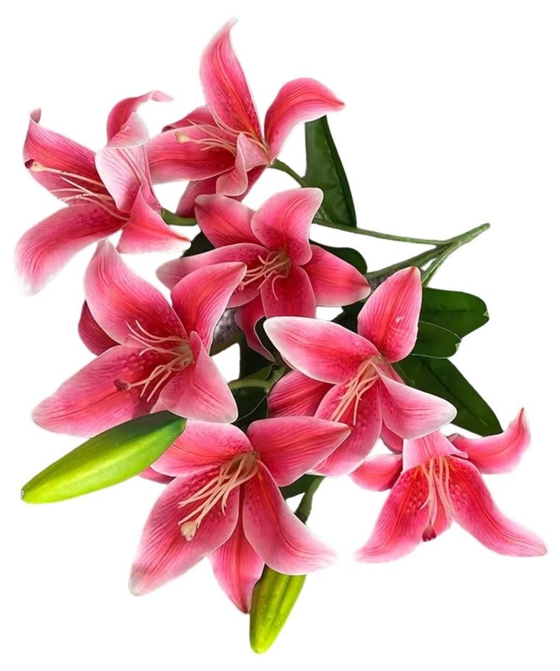 Huitich Wedding Decor with 5-Fork 7-Headed Lily Artificial Flower Arrangement Pink - Image 1