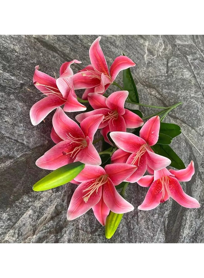 Huitich Wedding Decor with 5-Fork 7-Headed Lily Artificial Flower Arrangement Pink - Image 4
