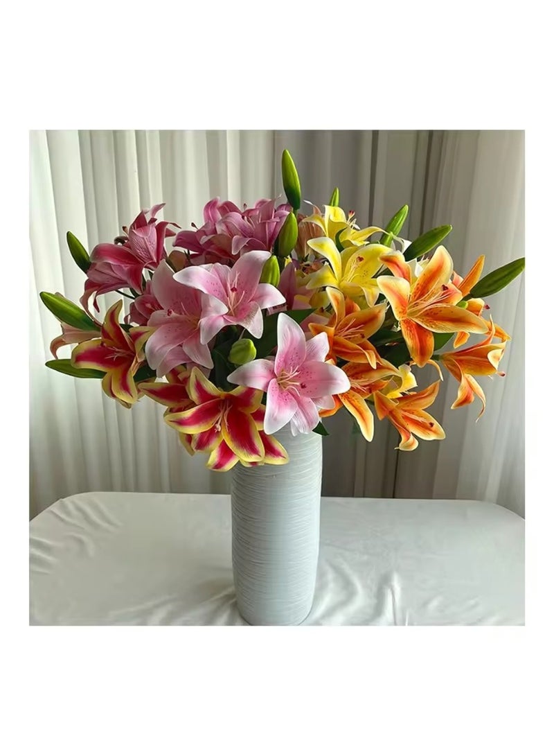 Huitich Wedding Decor with 5-Fork 7-Headed Lily Artificial Flower Arrangement Pink - Image 2