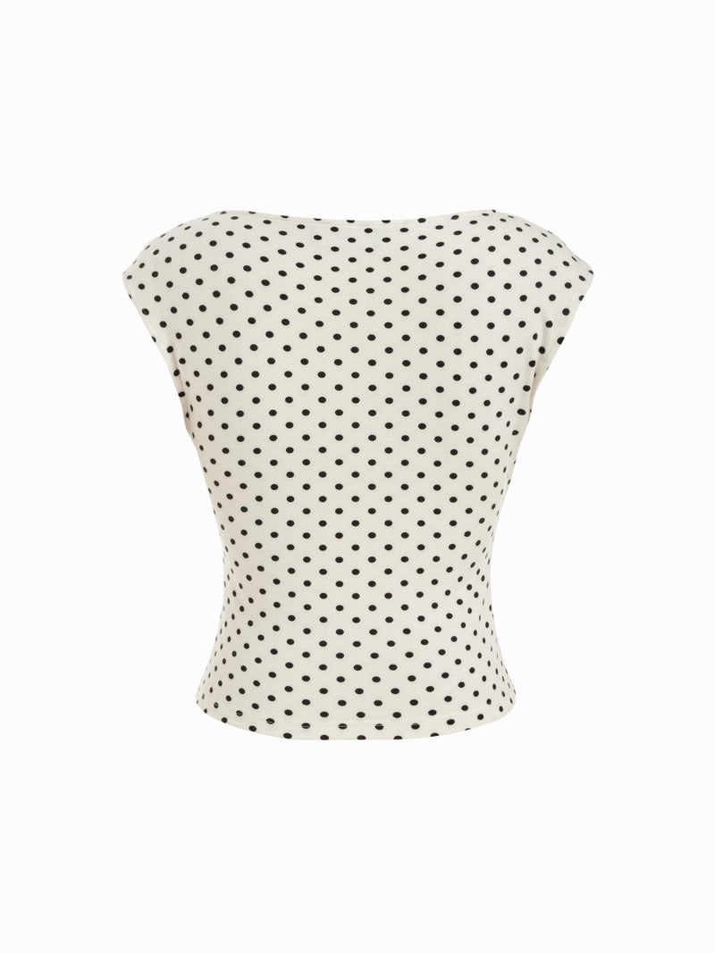 CIDER Women's Polka Dot Boat Neck Tops Sleeveless Ruched Crop Tank Tops Slim Fit Trendy Summer Outfits - Image 4