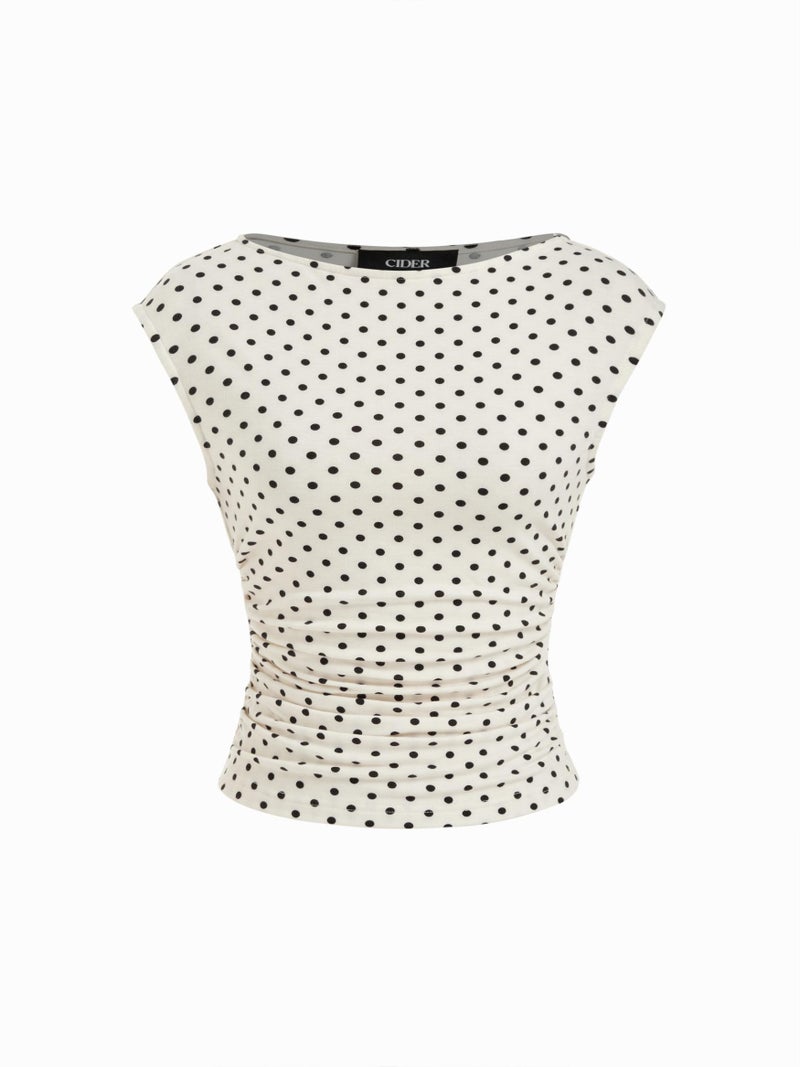 CIDER Women's Polka Dot Boat Neck Tops Sleeveless Ruched Crop Tank Tops Slim Fit Trendy Summer Outfits - Image 1
