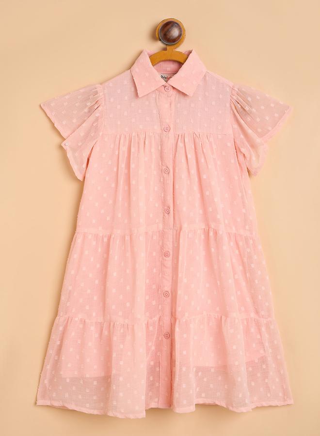 Stylo Bug Girls Peach A-Line Knee-Length Casual Dress - Image 1