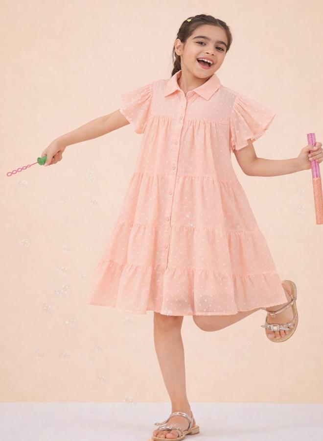 Stylo Bug Girls Peach A-Line Knee-Length Casual Dress - Image 2