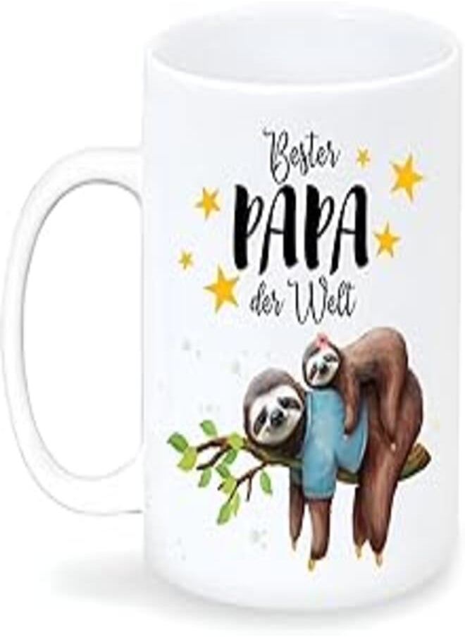 ZUCZUG Mug Print with Saying Bester Papa der Welt, Coffee Mug Sloth Gift, 330 ml, Ceramic Coffee Mug for Father's Day, Christmas, Birthday Gifts 