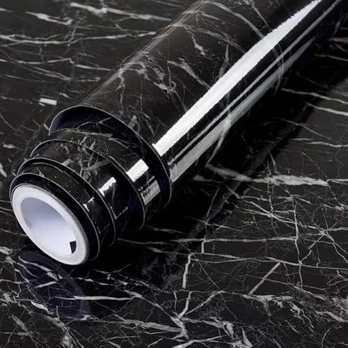 TEKCOOL Wall Stickers DIY Wallpaper Vinyl Marble Wallpaper Peel and Stick Waterproof Wallpapers for Home Kitchen Countertop Cabinet Furniture Oil Proof Kitchen Stickers(Black-4 pc). - Image 1