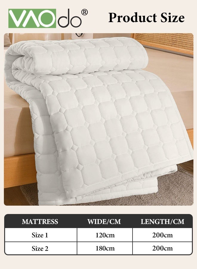 فاو دو مرتبة سرير مع شريط مطاطي مانع للانزلاق، حشوة ألياف فول الصويا، غطاء سميك قابل للإزالة، وسادة نوم قابلة للطي محمولة، قابلة للغسل في الغسالة أبيض - Image 3