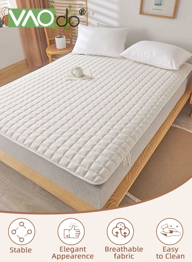 فاو دو مرتبة سرير مع شريط مطاطي مانع للانزلاق، حشوة ألياف فول الصويا، غطاء سميك قابل للإزالة، وسادة نوم قابلة للطي محمولة، قابلة للغسل في الغسالة أبيض - Image 2