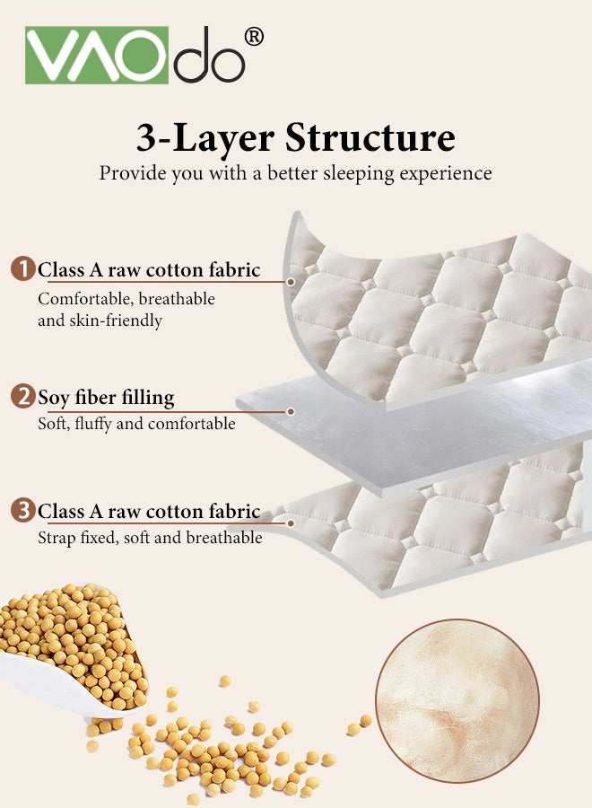 فاو دو مرتبة سرير مع شريط مطاطي مانع للانزلاق، حشوة ألياف فول الصويا، غطاء سميك قابل للإزالة، وسادة نوم قابلة للطي محمولة، قابلة للغسل في الغسالة أبيض - Image 4