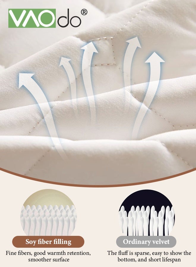 فاو دو مرتبة سرير مع شريط مطاطي مانع للانزلاق، حشوة ألياف فول الصويا، غطاء سميك قابل للإزالة، وسادة نوم قابلة للطي محمولة، قابلة للغسل في الغسالة أبيض - Image 5