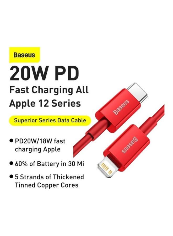 بيسوس "كابل USB C إلى Lightning للشحن السريع ونقل البيانات مزود بتقنية PD وقدرة 20 وات ورأس Type- C من سلسلة سوبيريور للاستخدام مع هواتف أبل آيفون 13 و12 و11 برو ماكس وميني وXS وX و8 و7 و6 و5 وSE وأجهزة الآي باد والمزيد (بطول 1 متر) أحمر" أحمر - Image 2