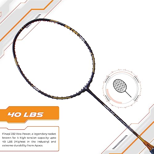 Apacs Finapi 232 Xtra Power (40LBS, 100% Top Grade UHM Japanese Graphite) Extra Strong Professional Unstrung Badminton Racket with Free Full Cover (Black) - Image 3