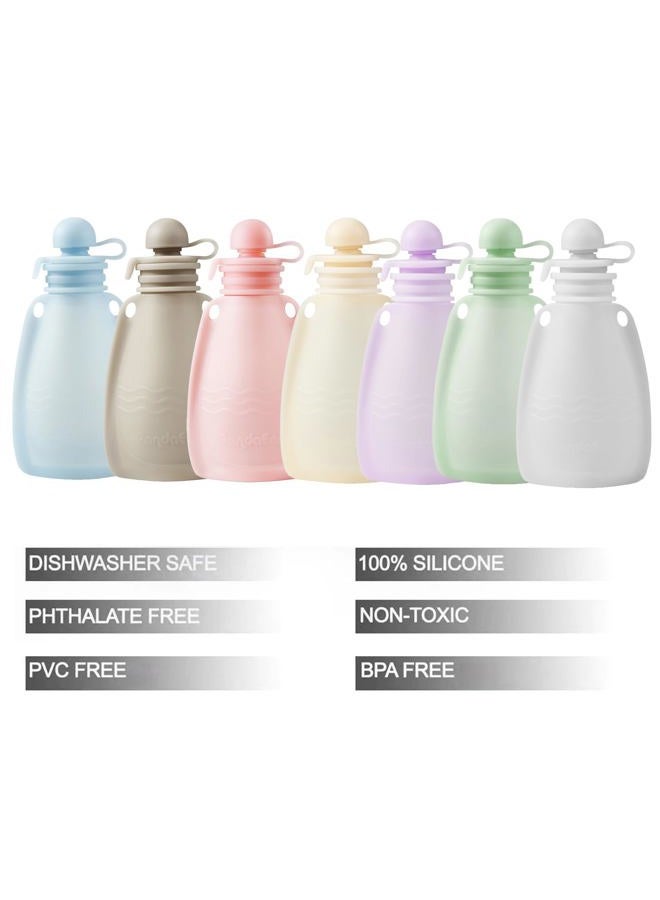 PandaEar Reusable Silicone Baby Food Pouches, 7 Pack Squeeze Pouches for Toddler Kids, BPA-Free Silicone Refillable Baby Food Storage, 5.5 oz/160 ml - Image 2