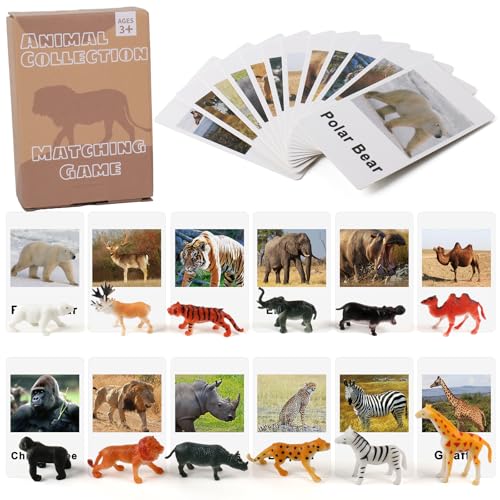 MEROCO Montessori Animal Match Miniature Forest Animal Toy Figurines with Matching Cards Montessori Language Materials Preschool Learning Toy NEWTT0010YS3 - Image 1