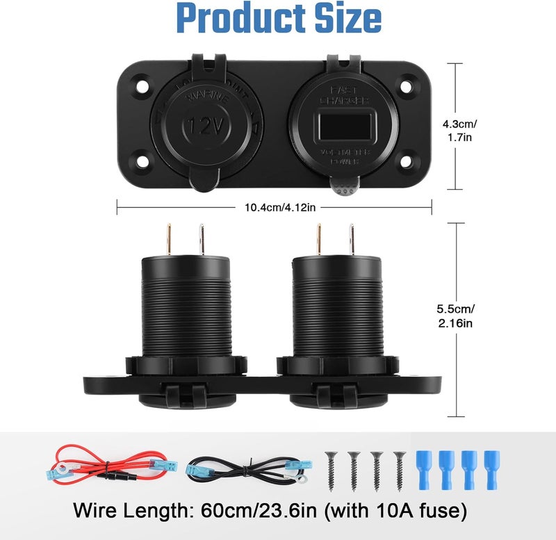 Thlevel 18W QC 3.0 & 45W Dual PD Type C USB Car Charger Socket Cigarette Lighter Socket 12V/24V Power Outlet with LED Digital Voltmeter and Touch Switch for Car Boat Marine - Image 5