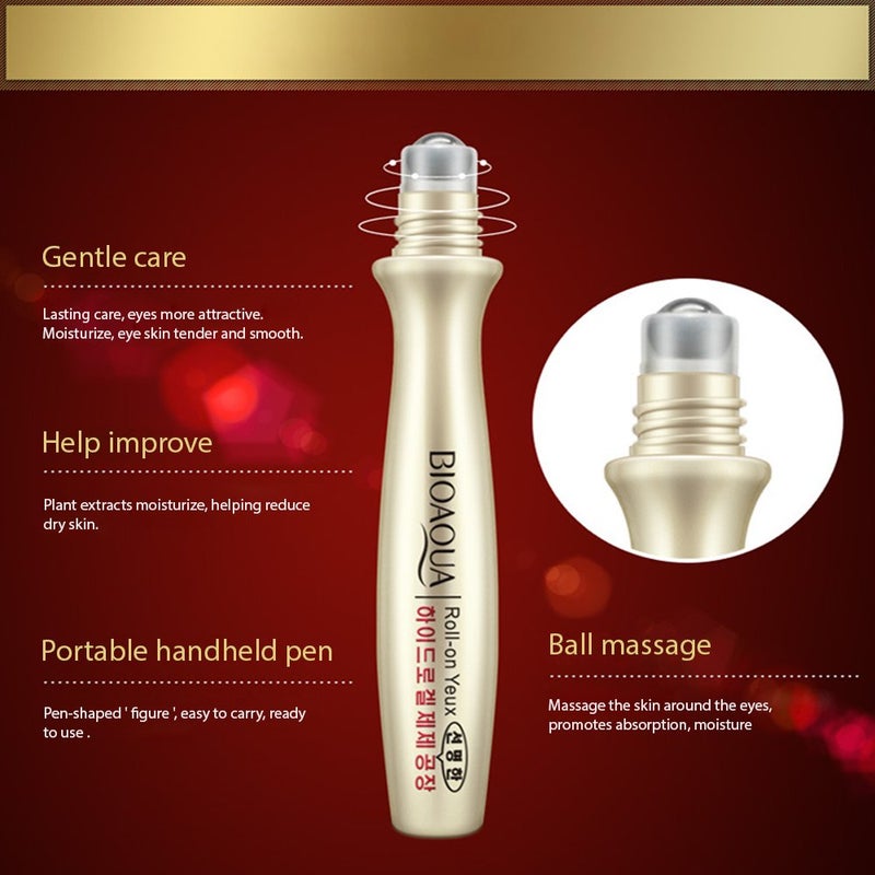 BIOAQUA Gold Essence Collagen Eye Cream Anti Dark Circle Wrinkle Repairing Ball-Pen Plant Extracts Moisturize Charm - Image 3