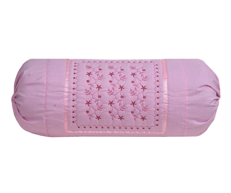 HSR Collection Embroidered 144 TC 100% Cotton 2 Piece Bolster Cover(Not Bolster), 16"x 32", Pink - Image 2
