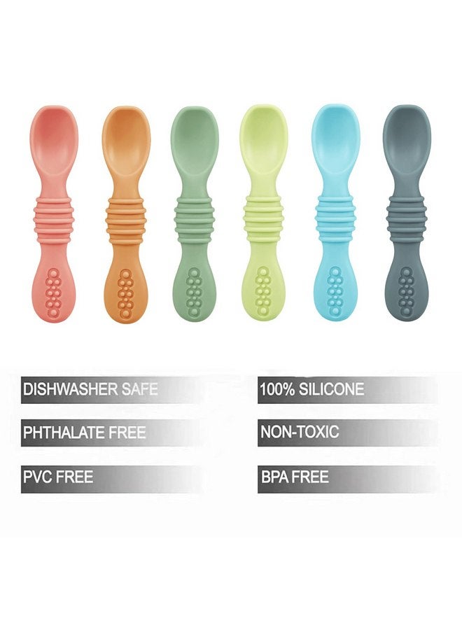 PandaEar 6 Pack Silicone Baby Spoons Self Feeding 6 Months for Toddler - Baby Led Weaning Utensils 6-12 Months - Infant Spoons First Stage - Baby Feeding Essentials - Baby Eating Utensils Set - Image 2