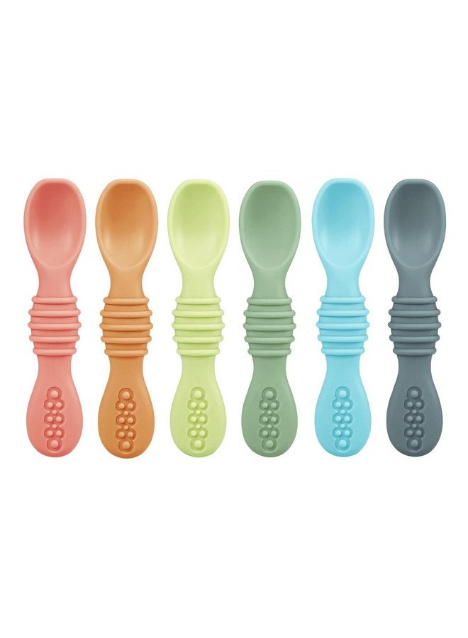 PandaEar 6 Pack Silicone Baby Spoons Self Feeding 6 Months for Toddler - Baby Led Weaning Utensils 6-12 Months - Infant Spoons First Stage - Baby Feeding Essentials - Baby Eating Utensils Set - Image 1