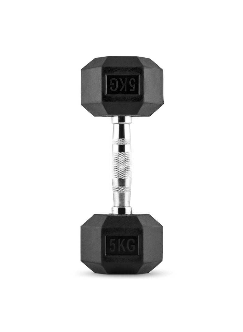 Huitich 5KG Rubber Hex Dumbbell Black Single Piece - Image 1