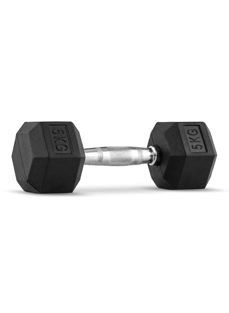 Huitich 5KG Rubber Hex Dumbbell Black Single Piece - Image 3