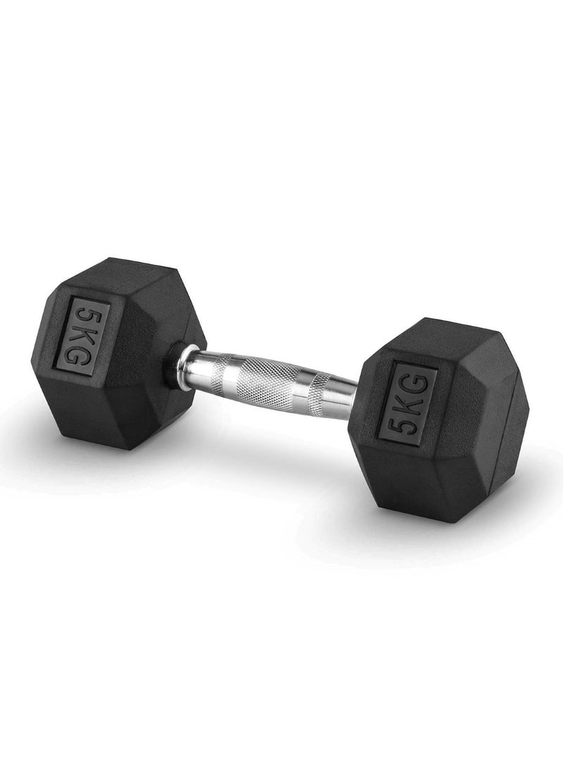 Huitich 5KG Rubber Hex Dumbbell Black Single Piece - Image 4