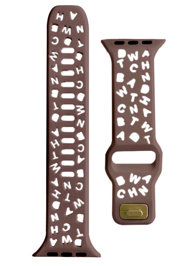 CATANES silicone watch strap 49mm 45mm 44mm 42mm Letter print Strap compatible with Apple Watch Series Ultra2 Ultra SE/8/7/6/5/4/3/2/1 Dark Brown - Image 2