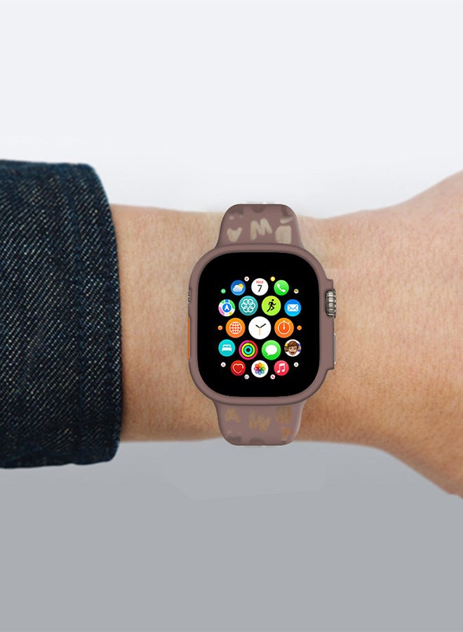 CATANES silicone watch strap 49mm 45mm 44mm 42mm Letter print Strap compatible with Apple Watch Series Ultra2 Ultra SE/8/7/6/5/4/3/2/1 Dark Brown - Image 4