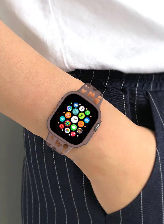 CATANES silicone watch strap 49mm 45mm 44mm 42mm Letter print Strap compatible with Apple Watch Series Ultra2 Ultra SE/8/7/6/5/4/3/2/1 Dark Brown - Image 3