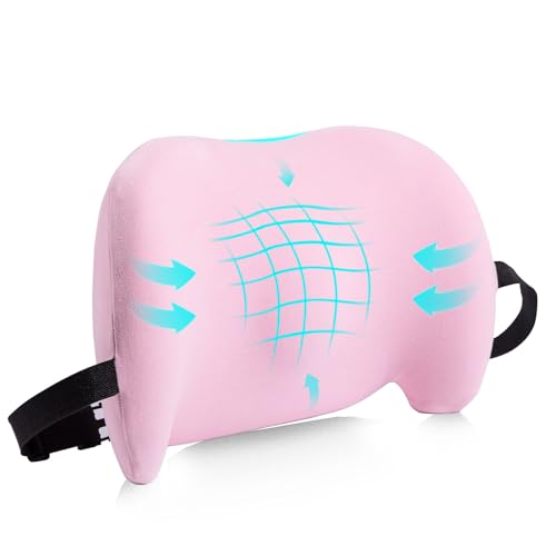BYMECOST Lumbar Support Pillow for Office Chair, Car Lumbar Pillow Lower Back Pain Relief, Memory Foam Back Cushion with Adjustable Straps, Ergonomic Chair Back Pillow for Gaming Chair, Car, Bed (PINK) - Image 1