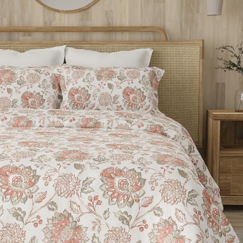 Layers Zen Cotton Blend 225 CVC Multicolor Jacobean Print King Bed Sheet Set | 1 King Bedsheet & 2 Pillow Cover | Breathable & Anti-Wrinkle | 2.74m x 2.29m - Image 1