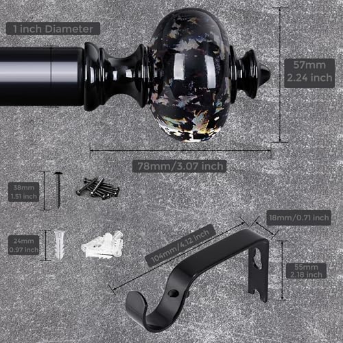 JRZOO Black Curtain Rod for Windows 48 to 84 Inches, 1'' Heavy Duty Adjustable Modern Drapery Rods with Unique Crystal Finials, Luxury Decorative Curtain Rods, Size: 30-88'' - Image 4