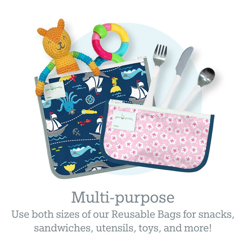 Green Sprouts Reusable Snack Bags (2 Pack) Holds Food, Utensils, Wipes, & More Food-Safe, Waterproof, Easy-Clean Material - Image 4