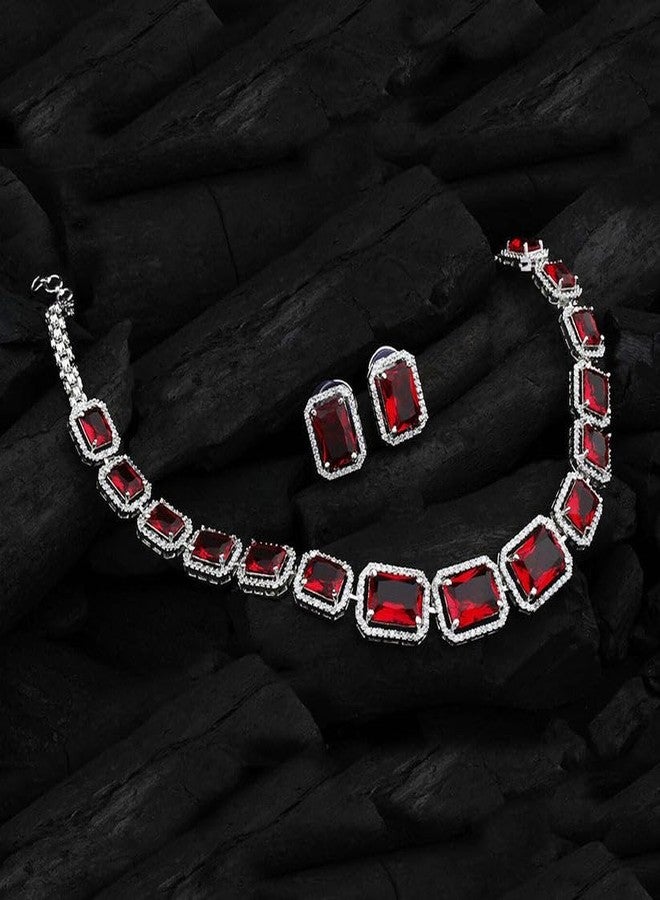 Oblivion Jewellery Set for Women – Multicolor Diamond Necklace & Earrings Set, Wedding Choker with Fancy Pearls, Stylish Traditional Design, Elegant Studded Choker Jewellery for Girls (Pack of 1) - Image 5
