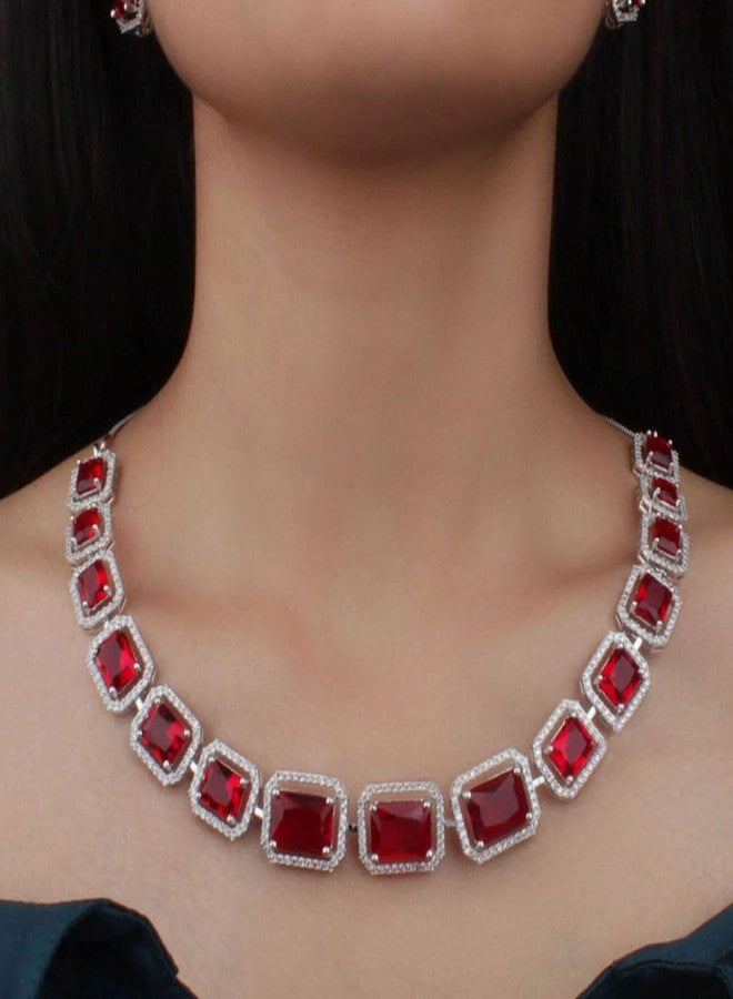 Oblivion Jewellery Set for Women – Multicolor Diamond Necklace & Earrings Set, Wedding Choker with Fancy Pearls, Stylish Traditional Design, Elegant Studded Choker Jewellery for Girls (Pack of 1) - Image 4