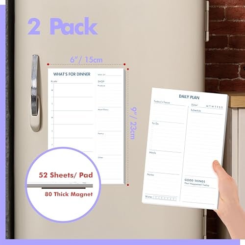 Gethelud 2 Pack Magnetic Planner Pad, What’s for Dinner & Daily Plan, Tear-off Weekly Meal Planning Grocery List Notepad, Family Dinner Menu Shopping List for Fridge, Whiteboard, 52 Sheets per Pad - Image 2