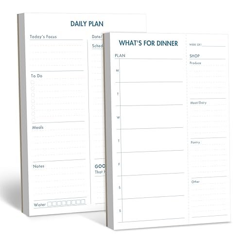 Gethelud 2 Pack Magnetic Planner Pad, What’s for Dinner & Daily Plan, Tear-off Weekly Meal Planning Grocery List Notepad, Family Dinner Menu Shopping List for Fridge, Whiteboard, 52 Sheets per Pad - Image 1