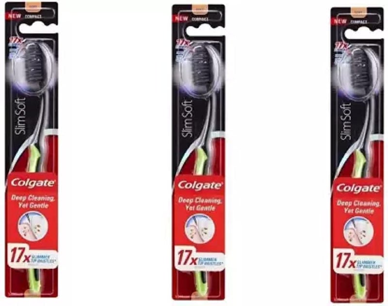 Colgate Adult 360 Slimsoft Deep Cleaning, Yet Gentle + Charcoal Bristles Ultra Soft Manual Toothbrush (3 Toothbrushes)