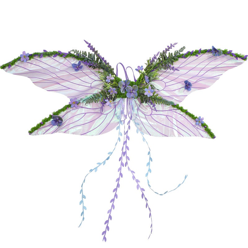 RENEMEGO Purple Fairy Wings Adult Women Butterfly Wings Mother Nature Costume Woodland Elf Wings with Purple Flowers Leaves and Vines for Renaissance Renfaire Party Favor Fantasy Photoshoot Cosplay - Image 2
