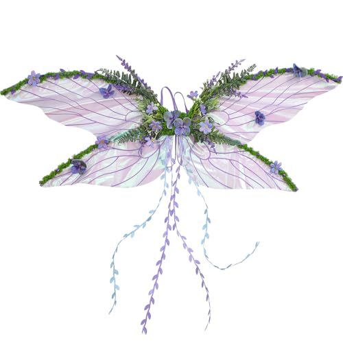 RENEMEGO Purple Fairy Wings Adult Women Butterfly Wings Mother Nature Costume Woodland Elf Wings with Purple Flowers Leaves and Vines for Renaissance Renfaire Party Favor Fantasy Photoshoot Cosplay - Image 1