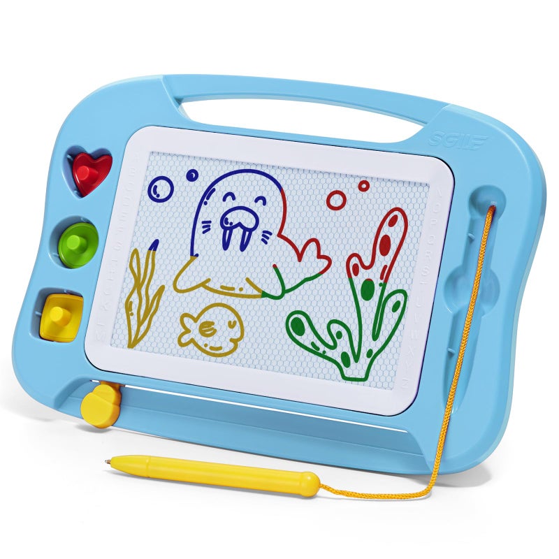 SGILE Toddler Toys for Kids Magnetic Drawing Board for Birthday Gift Toys for 1 2 3 Year Old Girls Boys Etch Sketch Pad with 3 Stamps Learning and Educational Light Blue - Image 2
