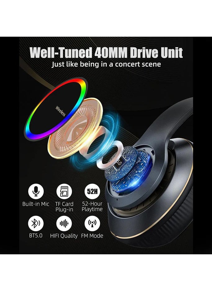Earldom - Wireless RGB Light Headset, Heavy Bass Wireless Earphone, Stereo Wireless Music Headset,TF Card Supported Headset for Smartphones Laptop PC and More - Image 1