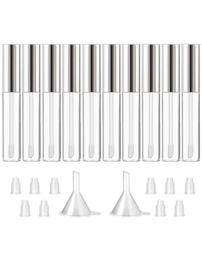 GTHER 10Pcs 10Ml Empty Lip Gloss Containers Tube With Wand Refillable Lip Balm Bottles Lipstick Sample Container And Funnel And Rubber Stoppers For Girls Diy Lip Samples Silver Top - Image 1