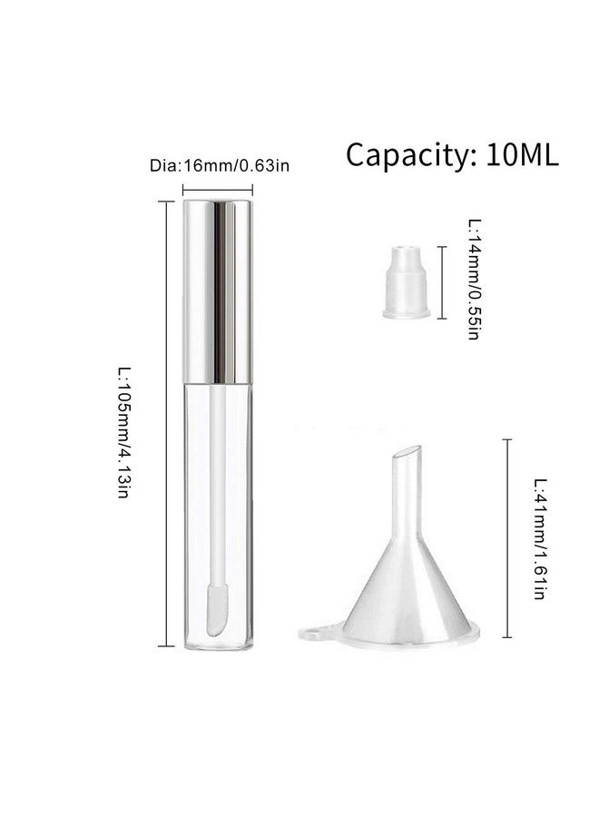 GTHER 10Pcs 10Ml Empty Lip Gloss Containers Tube With Wand Refillable Lip Balm Bottles Lipstick Sample Container And Funnel And Rubber Stoppers For Girls Diy Lip Samples Silver Top - Image 4