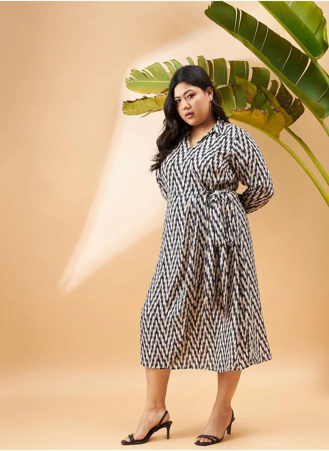 SASSAFRAS Plus Geometric Print Wrap Midi Dress by Styli